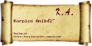 Korpics Anikó névjegykártya